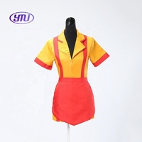 Uniforme de serveuse jaune avec tablier rouge, robe de cosplay pour femmes, anniversaires, carnaval, cosplay