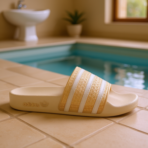 Adidas Adilette Slides Crème Blanc Semelle EVA Été Homme Bout Ouvert Motif Uni Logo Gravé - Product Image 3