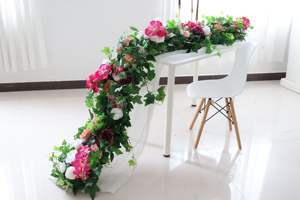 E089 <span class=keywords><strong>Runner</strong></span> da Tavolo con Foglie Verdi e Fiori Artificiali per Decorazione Corridoio, Ingresso e Matrimonio - Product Image 5