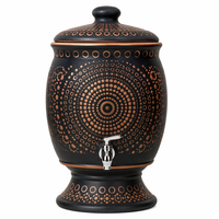 Distributeur d'eau en céramique noire grande capacité avec couvercle et robinet, pot à jus en poterie à motif pois