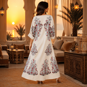 Abito Abaya taglie forti musulmano turco decorato con perline di lusso di grandi dimensioni per feste religiose - Product Image 4