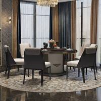 Table à manger rotative de luxe haut de gamme avec bordure en bois et strass, plateau en marbre, pieds en acier inoxydable, mobilier de maison