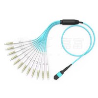 Kabel Patch Breakout Serat Optik Multimode 12-Core MPO-LC 100G OM3 OM4 Low Loss untuk Pusat Data, Diameter Luar 2.0mm & Panjang 50cm