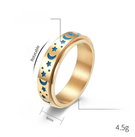 Bague en acier inoxydable motif lune et étoile, émail bleu, motif céleste, bande noire, en stock, vente en gros, bijoux de mode