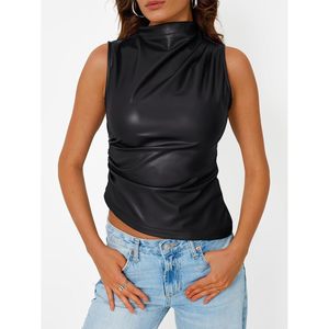 2025 été à la mode reine tenue asymétrique col montant en cuir Corset Club robe Sexy Date tenues hauts - Product Image 5