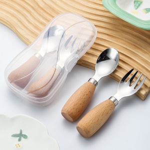 Juego de <span class=keywords><strong>Cubiertos</strong></span> <span class=keywords><strong>Infantiles</strong></span> de Dibujos Animados, Acero Inoxidable 304 con Mango Corto de Madera Maciza para Comercio Transfronterizo - Product Image 4