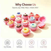 ISMAN 2g Mini étui à baume à lèvres en forme de gâteau, donut, cupcake, avec charnière, rose, festonné, pastel, en plastique, cosmétique, Kawaii, dessert, vide, vente en gros