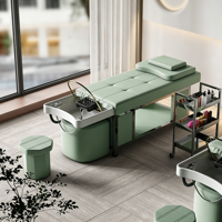 Chaise de lavage en cuir rose équipement de salon de beauté moderne lit de luxe style thaïlandais poser salon de coiffure shampooing lit avec vapeur