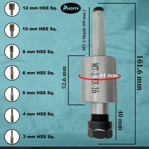 Juego de Portaherramientas Rotatorios ER-16 MT2, 7 Herramientas de Brochado Interno Cuadradas HSS Métricas - Product Image 4