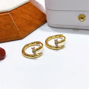Korea Diamond Stud nail Earring Buckle Gold Plated women earrings hoops