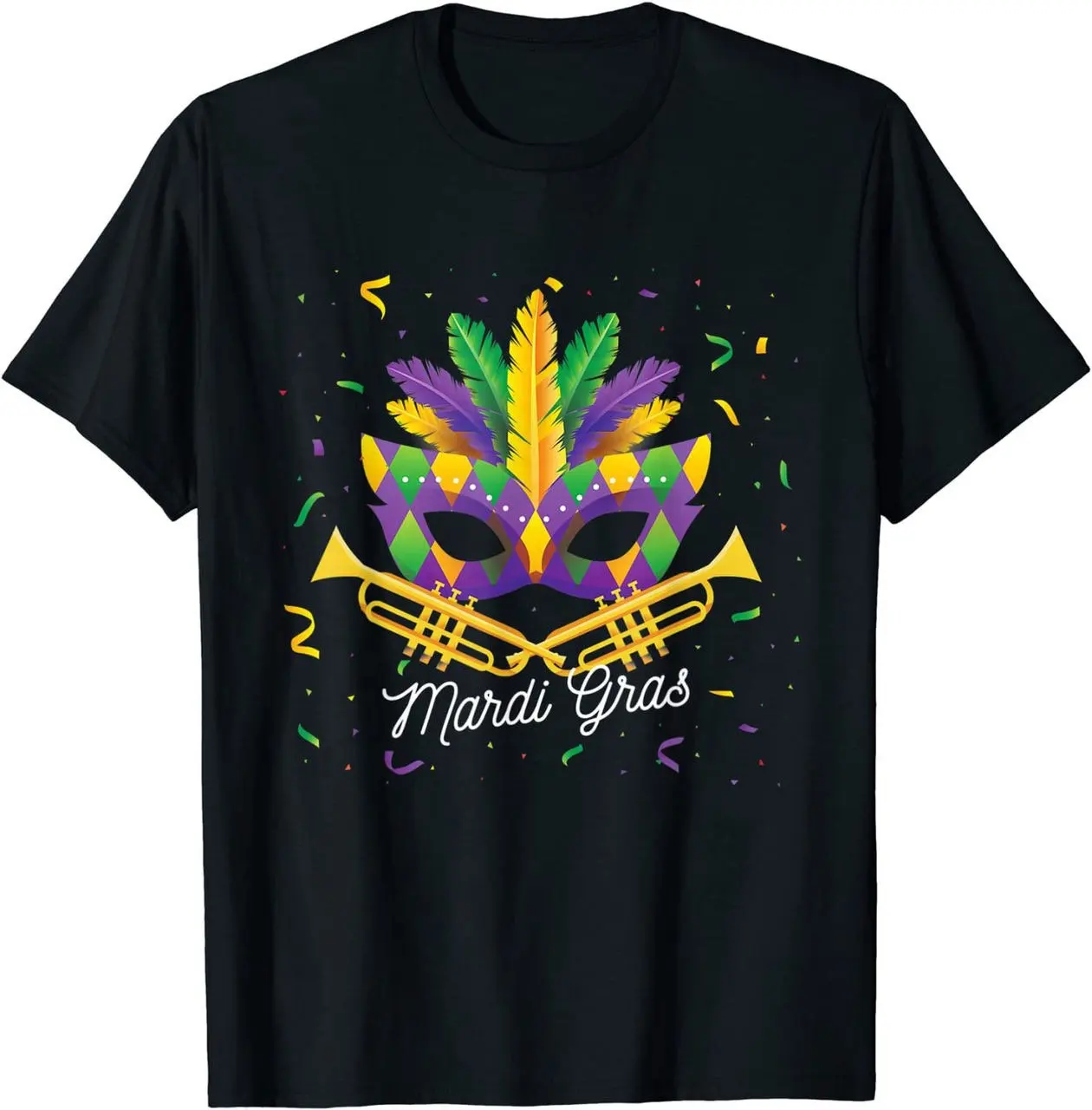 Mardi Gras Máscara de plumas divertidas Impreso Venta al por mayor Manga corta Hombres Mujeres Camiseta Carnaval Mardi Gras Poliéster Camiseta