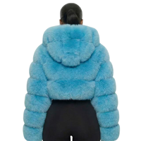 Manteau court en fausse fourrure de renard pour femme avec chapeau, manches longues, design à empiècements - En stock