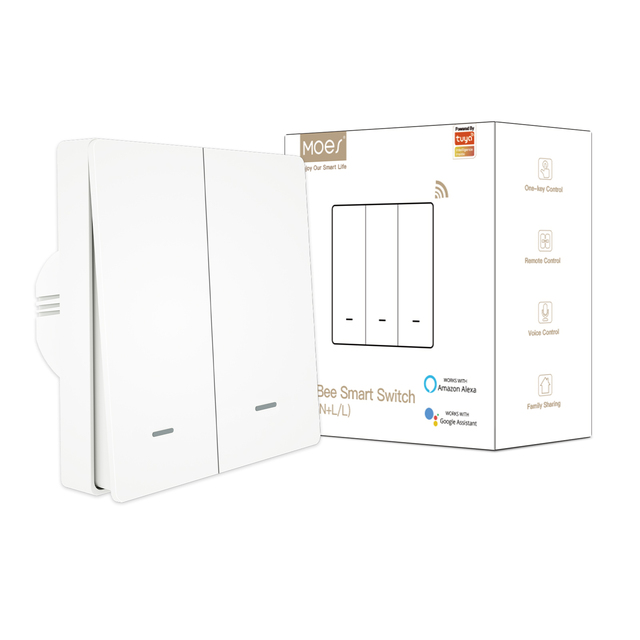 NO Neutral No Capacitor Zigbee 3.0 Wireless Wall Push Button Smart Light Switch Tuya 2 Way IOT Home Automation