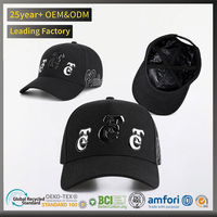 Casquette de baseball noire ajustable de haute qualité avec logo brodé 3D personnalisé et strass, vente en gros directe usine