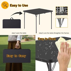 34\" <b>Portable</b> Square Black Metal Folding <b>Table</b> Commercial Use Indoor/Outdoor <b>Picnics</b> Mahjong Modern Style 330lb Capacity Handle - Product Image 6