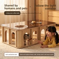 Nouvelle Table Basse Longue de Salon Style Médiéval 2026 pour la Maison, en Bois Massif Haut de Gamme avec Verre Trempé, Mobile, pour Personnes et Animaux