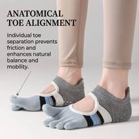 Ensemble de chaussettes de yoga et de pilates antidérapantes à cinq doigts, de couleur unie, pour femmes, avec des caractéristiques écologiques et respirantes en coton