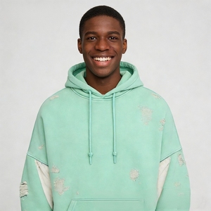 Felpa con Cappuccio da Uomo Stile Americano Retrò 400G 100% Cotone Personalizzata con Effetto Lavaggio Acido e Logo Ricamato a Patch Salato, Eco-Friendly, Vestibilità Ampia - Product Image 2