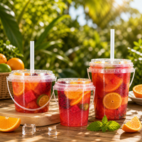 Contenants jetables pour fruits frais à emporter, 500/750/1000 ml, seaux en plastique transparent avec poignée pour boissons, seaux en plastique