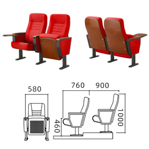Fauteuil de théâtre rembourré Masao ZL-501 rouge avec tablette d'écriture pour auditorium et salle de théâtre scolaire - Product Image 1