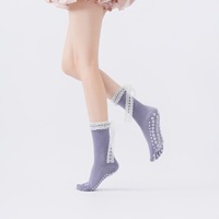 Chaussettes de yoga, pilates et fitness pour femmes, à cinq doigts, avec nœud en dentelle, antidérapantes, respirantes, extensibles et absorbant la transpiration