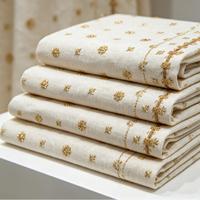Tissu en lin léger A014 avec broderie de perles étoiles dorées et de bugles pour robes de vacances