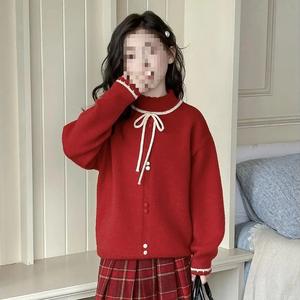 Suéter para Niña, Estilo Académico, Otoño Invierno, Manga Larga, Color Rojo, Capa Base, Top Infantil - Product Image 5