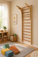 Barra de Escalada Sueca de Madera de Haya Maciza para Niños y Adultos, Capacidad de 880 Libras, con Barra de Dominadas Extraíble y Barra para Flexiones, Gimnasio Interior