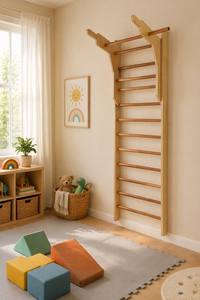 <span class=keywords><strong>Barra</strong></span> de Escalada Sueca de Madera de Haya Maciza para Niños y Adultos, Capacidad de 880 Libras, con <span class=keywords><strong>Barra</strong></span> de Dominadas Extraíble y <span class=keywords><strong>Barra</strong></span> para Flexiones, Gimnasio Interior - Product Image 3