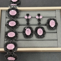 Parure TIANSHE noire et rose, style vintage, boucles d'oreilles pendantes, bracelet et bague, bijoux de mariée pour femme