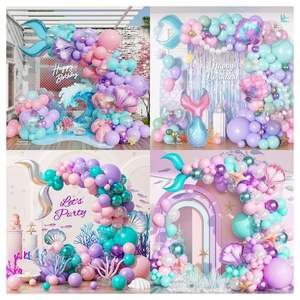 Kit de Guirlande Arche de Ballons Thème Sirène Personnalisé Comprenant un Kit de Ballons Chromés, Mats, Nacrés, Macarons et un Ballon en Aluminium - Product Image 1