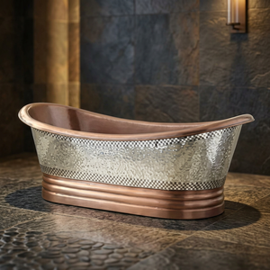 Baignoire autoportante ovale en cuivre, baignoire de trempage décorative pour salle de bain et spa - Indian Home Crafts - Product Image 3