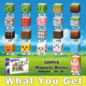 100 pièces de blocs de construction en <span class=keywords><strong>plastique</strong></span> magnétiques, cubes empilables, jeu de construction STEM, développement de l'intelligence, ensembles pour anniversaire - Product Image 6