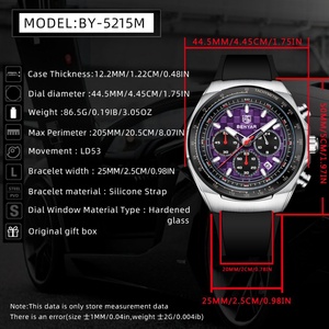 Montre sport de luxe pour homme BENYAR 5215, quartz, étanche, chronographe, acier inoxydable, multifonctionnelle, design complexe, coffret cadeau - Product Image 2