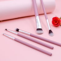 Ensemble de pinceaux à maquillage pour les yeux, mini, de voyage, professionnels, personnalisés, 5 pièces, en aluminium, avec manche en bois, poils synthétiques doux