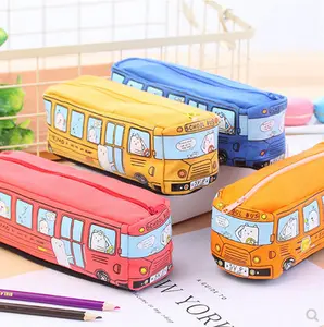 Manufacture custom cute foldable canvas pop up pencil cases pouch pen standing bag for children
