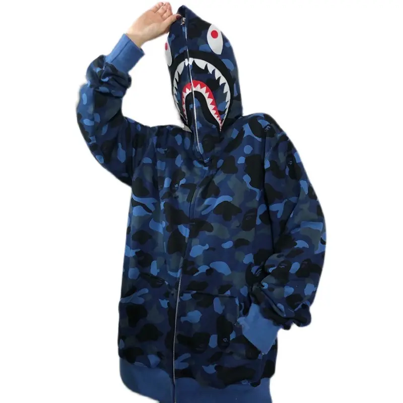 New Design Shark Camouflage Sweater Full Zip Pullover Thin Bape Hoodies