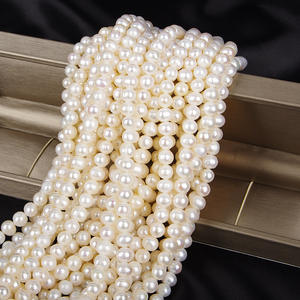 Perles d'eau douce naturelles blanches de 8-9 mm, presque rondes, en vrac, matériaux faits à la main pour la création de bijoux DIY, nouveaux styles - Product Image 3