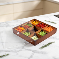 Plateau en bois de noyer à 9 compartiments avec couvercle transparent, compartiments carrés de qualité alimentaire, option de logo personnalisé