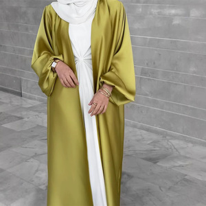 Abaya en satin bleu clair, ouverte sur le devant, à manches longues, coupe ample, pour la prière de l'Aïd et le quotidien - Product Image 4
