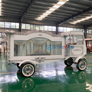 Electric White & Silver Ornate Funeral Hearse, Luxury Vintage Style Motorized Casket Procession Carriage - Product Image 5