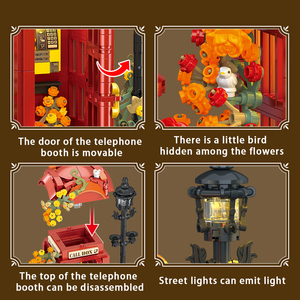 Set di Costruzioni Cabina Telefonica Britannica 1142 Pezzi con Luce, Lampione, Porta Mobile, Nido per Uccelli, Decorazione, Regalo STEM per Bambini - Product Image 5