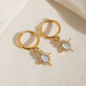 Star Pendant <b>Earrings</b> <b>Opal</b> White Rhinestone Stainless Steel Geometric Dangle Everyday Wear - Product Image 4