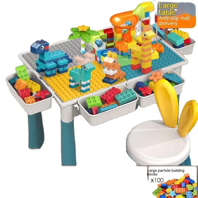 الأكثر مبيعاً للأطفال كتلة بناء متعددة الوظائف لعبة الطفل طاولة لعبة كرسي كبير الجسيمات طاولة بناء كتلة