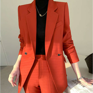 Conjunto de Blazer Naranja Minimalista Contemporáneo para Mujer, Traje de Corte Entallado, Diseño Resistente al Viento, Ideal para Eventos de Cóctel Nocturnos y <span class=keywords><strong>Viajes</strong></span> - Product Image 3