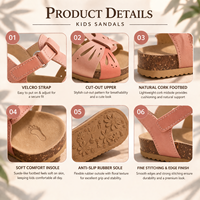 Sandales en liège à bout fermé pour filles, style bohème, avec boucle réglable, chaussures plates décontractées d'été pour enfants