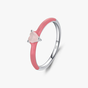 Accesorios diarios de Plata de Ley 925, joyería fina, nuevo diseño, anillo de esmalte rosa, anillos de promesa de cristal de corazón de moda para mujer - Product Image 1