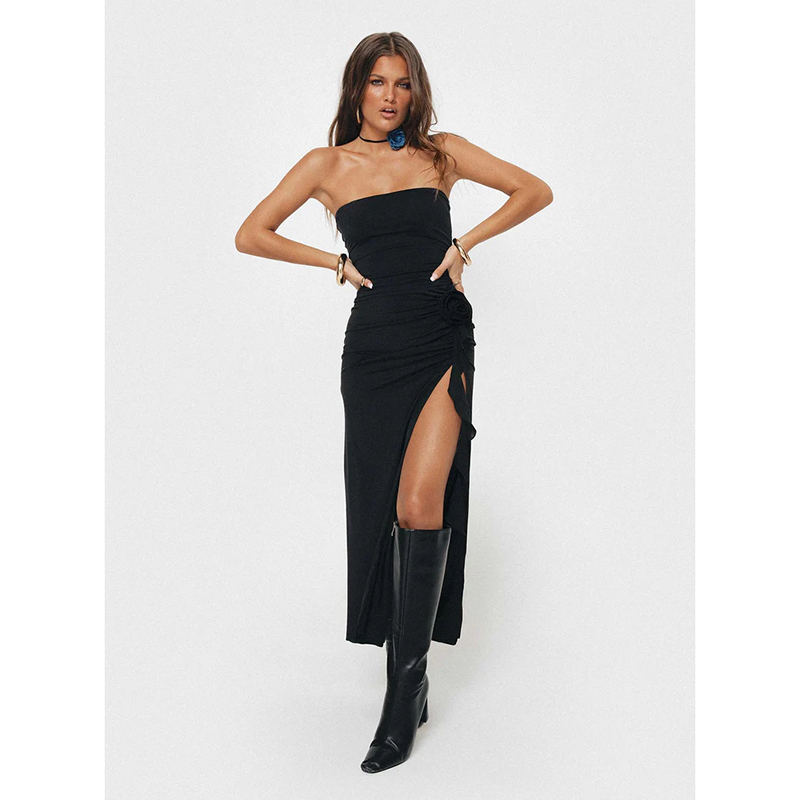 fitted lace wedding dress Downtown Black Cut Out Split Leg Maxi Dress