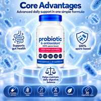Complément alimentaire probiotique à base de spores, antioxydant, végétalien, sans OGM, sans gluten, 30 capsules végétales, étiquette privée, fabrication OEM disponible