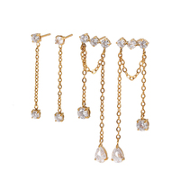 Boucles d'oreilles pendantes créatives en acier inoxydable doré avec chaîne à maillons et pampilles en zircon en forme de goutte d'eau pour femmes, vente en gros de bijoux de mode